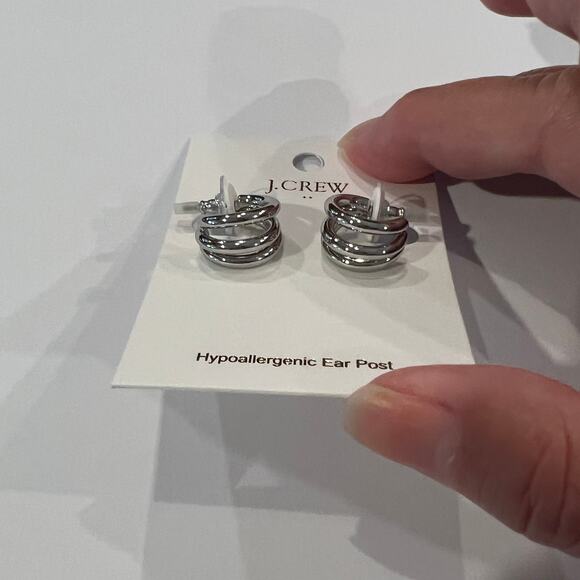 NWT J. Crew Silver Triple Hoop Earrings - Picture 3 of 6